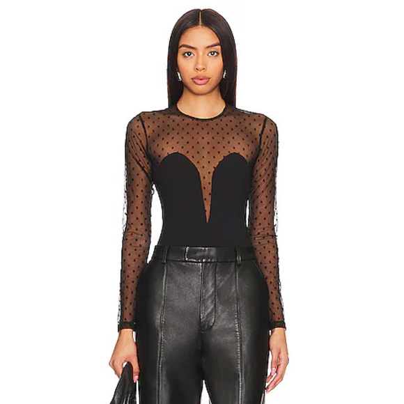 Fleur du Mal Tops - Fleur du Mal Dotty And Jersey Plunge Bodysuit in Black